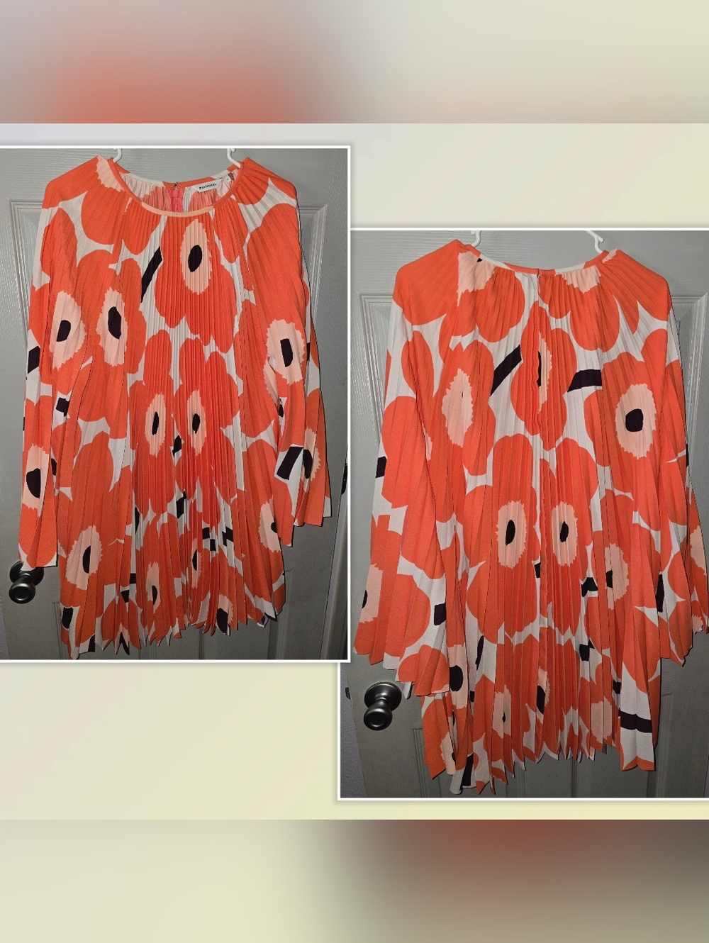 Marimekko Lepatus Unikko Pleated Tunic or Mini Dress Boho Mod Floral Print XL - Picture 5 of 9